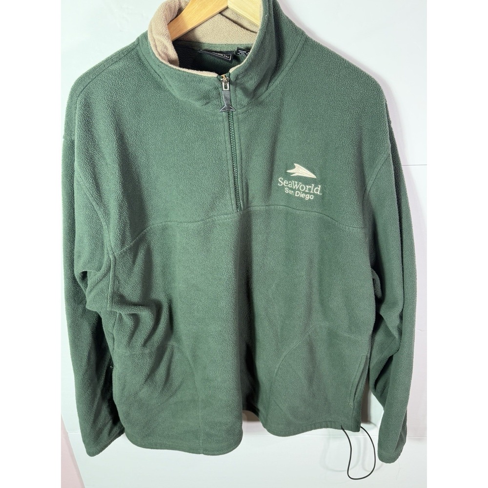 SeaWorld San Diego Fleece Pullover Quarter Zip Green Whale Tail Adult Vintage